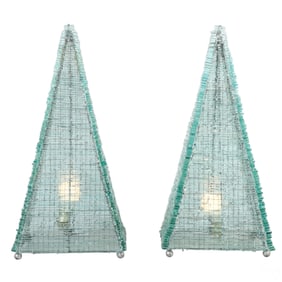 Pair of Vintage Pia Manu Style Pyramid Glass Lamp