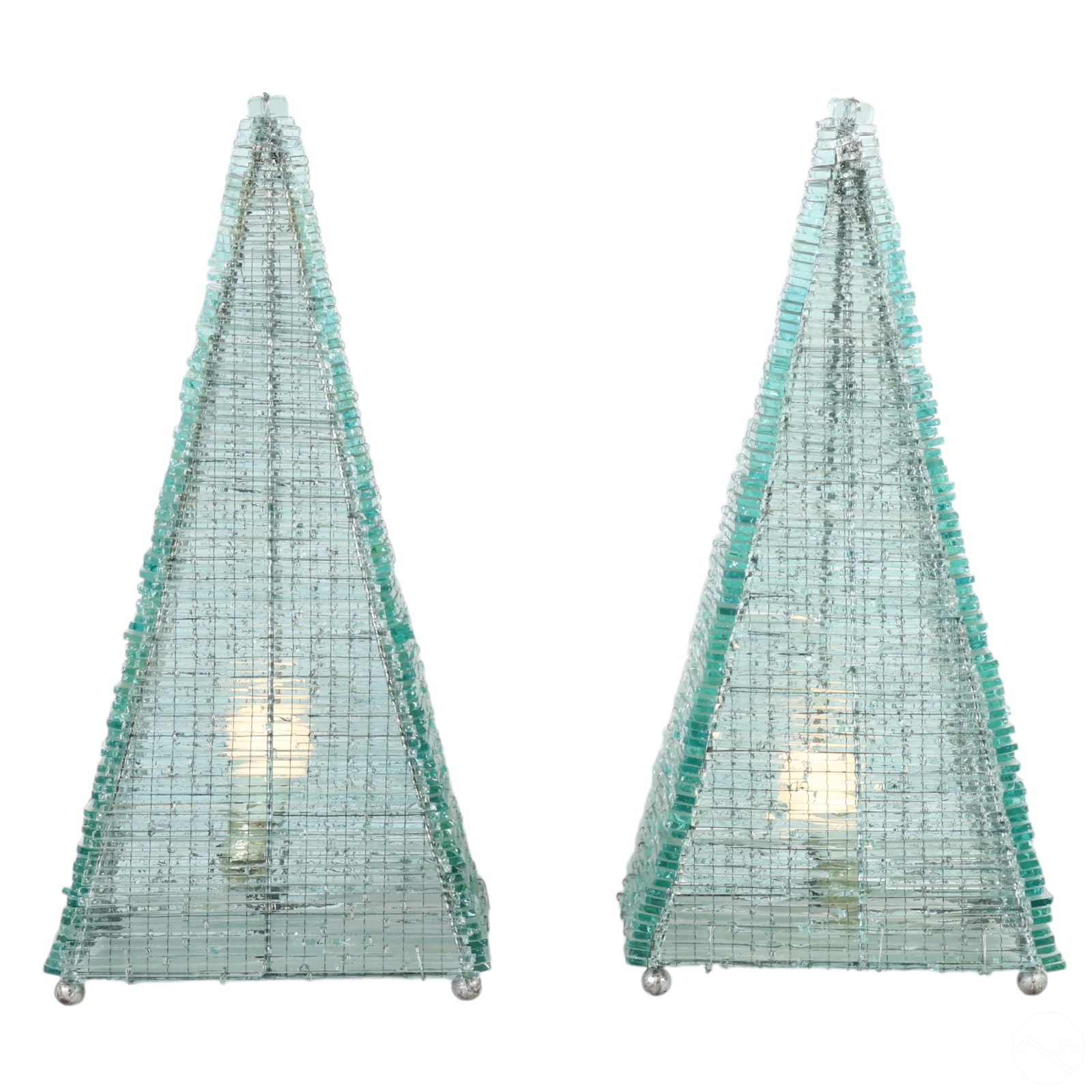 Pair of Vintage Pia Manu Style Pyramid Glass Lamp (1 of 6)