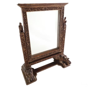 Indian Carved Wood Figural Elephant Vanity Mirror