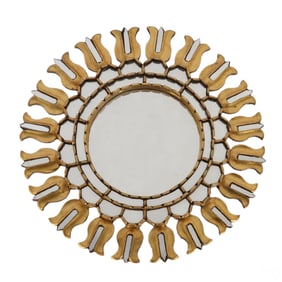 Italian Gilt Wood Inlaid Round Sunburst Mirror