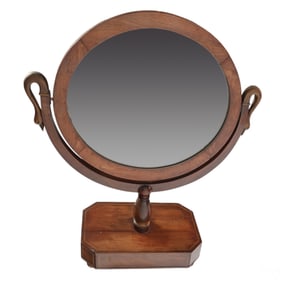 19C French Wood Swan Head Oval Vanity Top Mirror