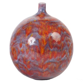 Pillin Round Mottled Art Pottery Weed Pot SIGNED