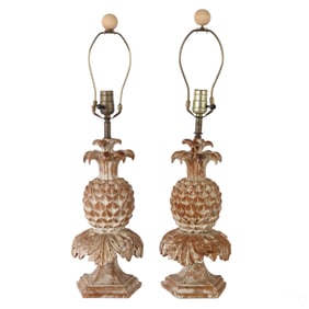 Palm Beach Regency Style Wooden Pineapple Lamps