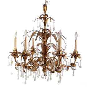 Italian Palm Beach Regency Gold Gilt Chandelier