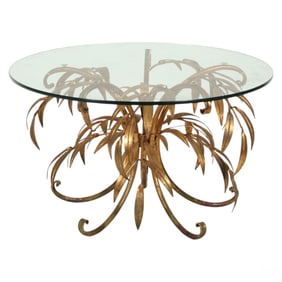 Hollywood Regency Style Gold Palm Leaf Side Table