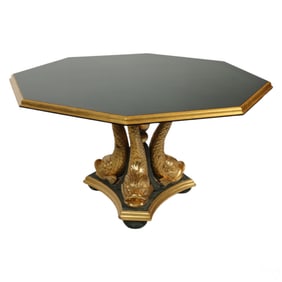 Hollywood Regency Mythological Gilt Dolphin Table