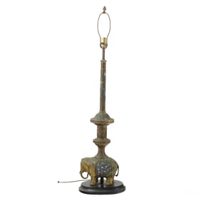 Antique Tall Cloisonne Enamel Elephant Table Lamp
