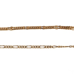 Two Italian 14k Gold Figaro Link Necklace LOT 24gr
