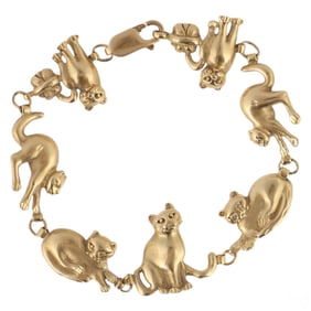 14k Gold Figural Kitten Cat Charm Bracelet 14.6g