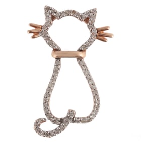 14k Gold Diamond Outline Kitten Kitty Cat Pendant