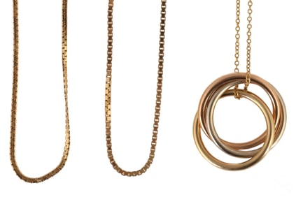 14k Gold LOT 3 Necklace & Rolling Ring Charm 18.8g