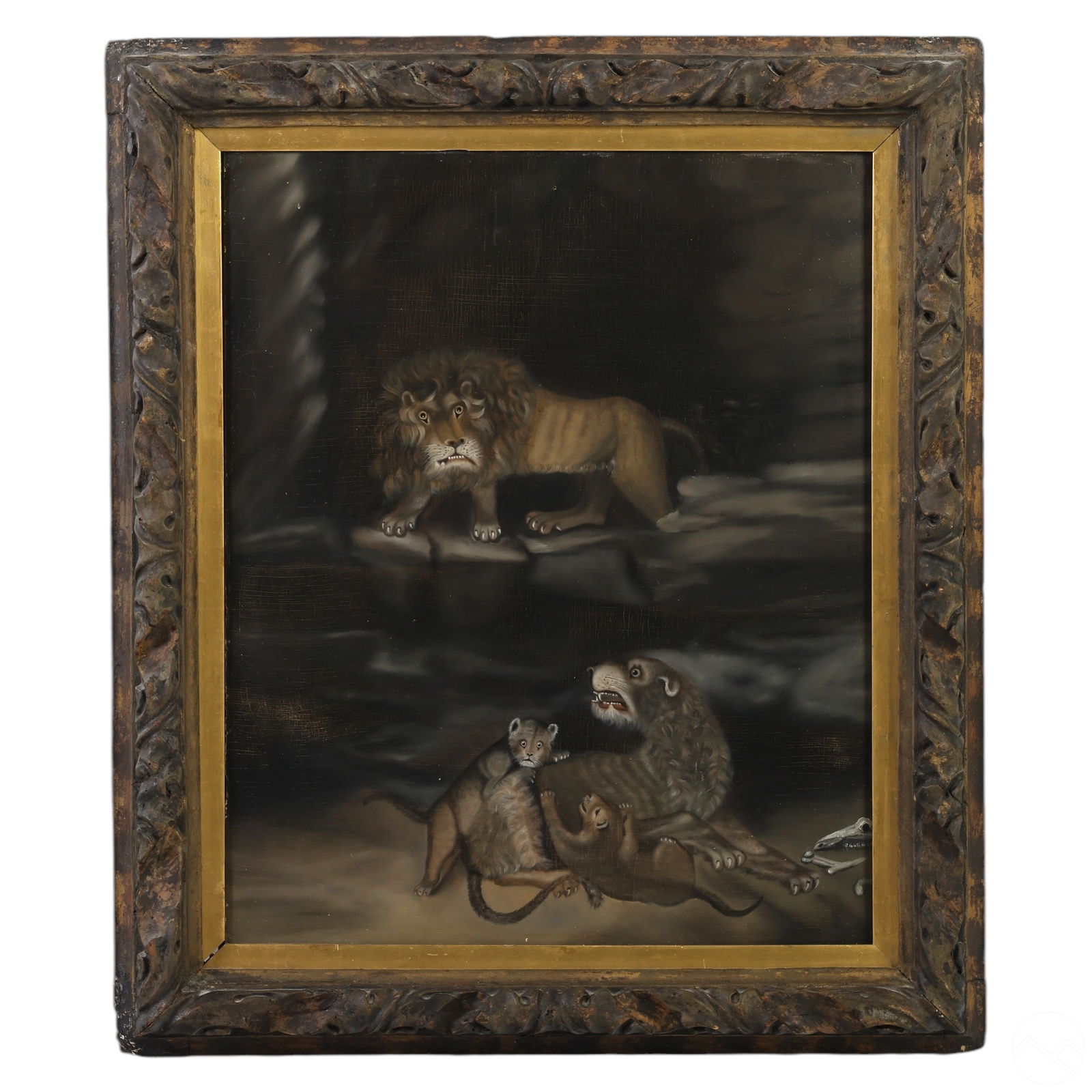 Antique Wild Pride in Lions Den Primitive Painting (1 of 5)