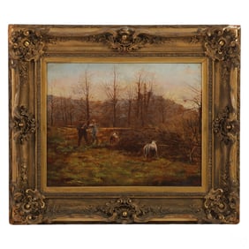 Antique Hunters w/ Hound Dog Scene Painting SIGNED