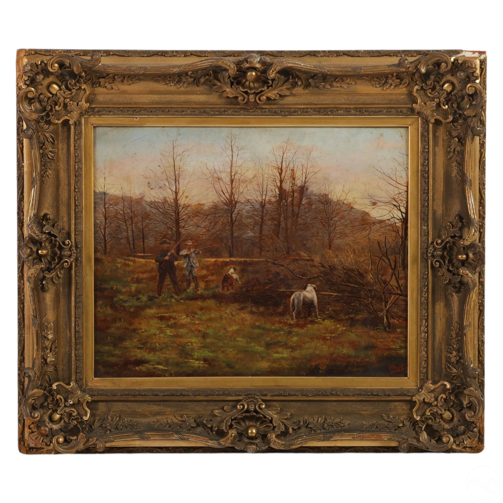 Antique Hunters w/ Hound Dog Scene Painting SIGNED (1 of 6)