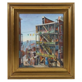 Joseph Rogers 1914-2002 Urban Street Oil Painting