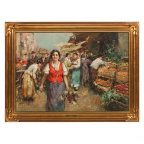 Giacomo N. Pitto 1873-1953 Market Maiden Painting