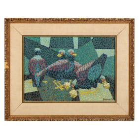 Syd Solomon 1917-2004 Pointillist Pigeons Painting