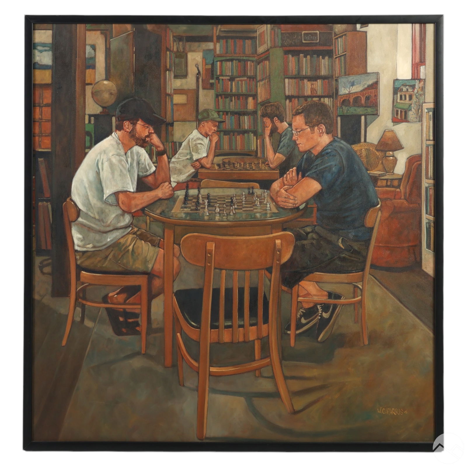 William C Harris b.1967 Men Playing Chess Painting (1 of 5)