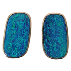 14K Gold Australian Boulder Opal Clip-On Earrings