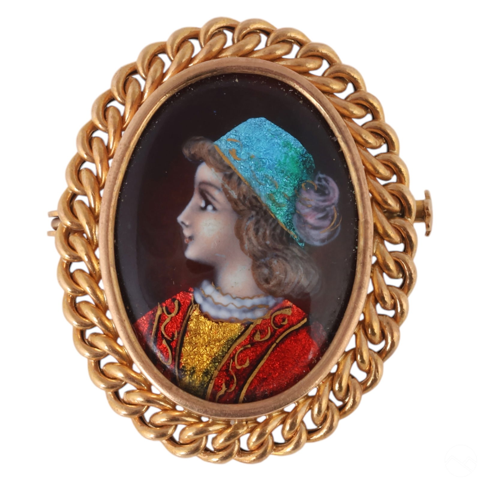 14K Gold French Limoges Enamel Brooch Pendant (1 of 6)
