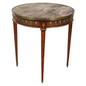 French Louis XVI Style Round Table with Marble Top