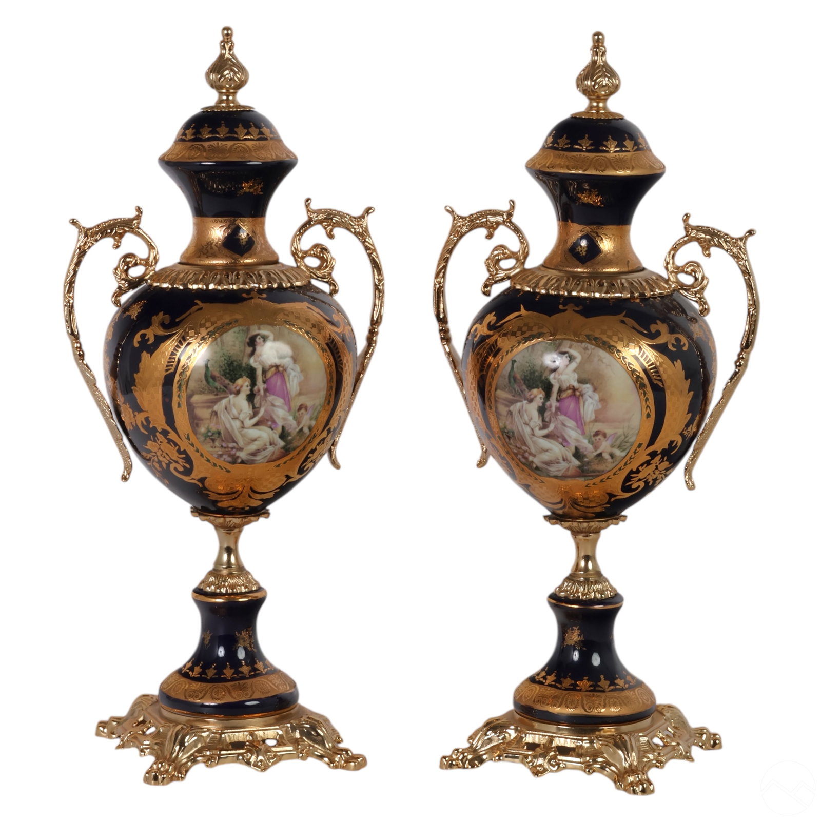 French Pair of Vintage Sevres Style Porcelain Urns (1 of 6)