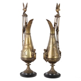 Antique Pair of French Neoclassical Brass Ewers