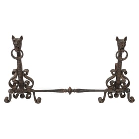 Antique Guard Dog Cast Iron Fireplace Andirons SET