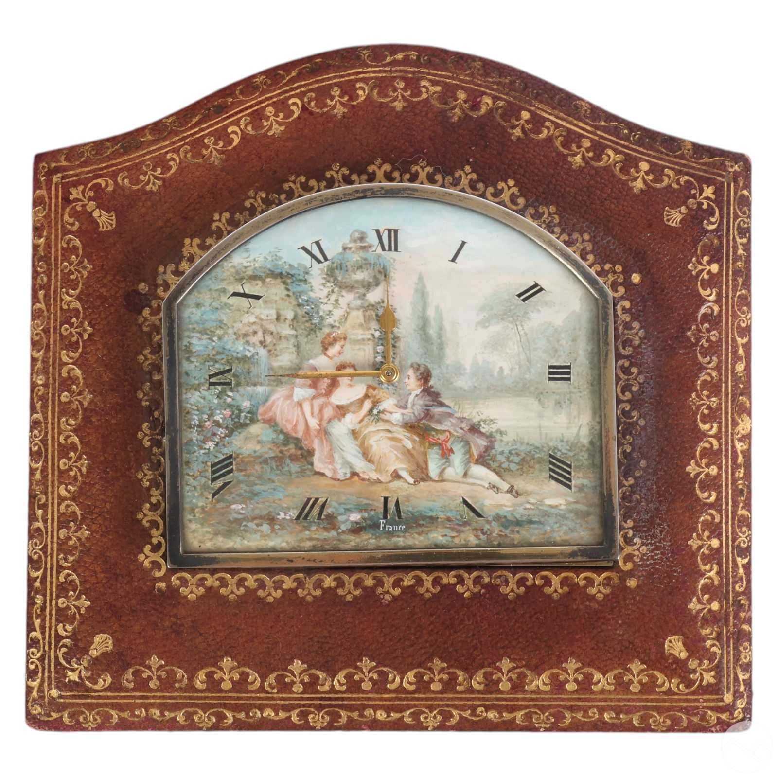 French Silver and Leather Painted Desk Top Clock (1 of 6)