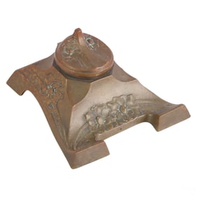 Antique Art Nouveau Repousse Inkwell with Pen Rest