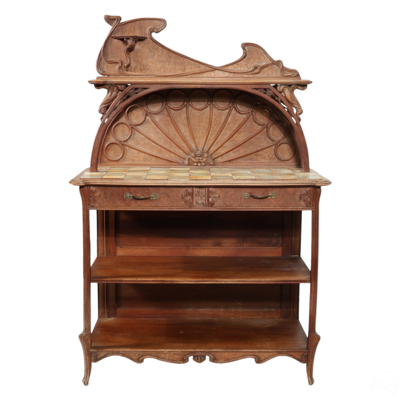 French Art Nouveau Wood Tile Top Sideboard Buffet (1 of 8)
