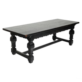 Antique Dining Trestle Table Deep Scalloped Apron