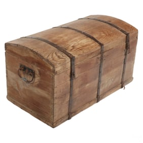 Antique Rustic Old Wooden Humpback Steamer Trunk