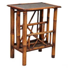 Antique Bamboo Magazine Rack Whatnot Side Table