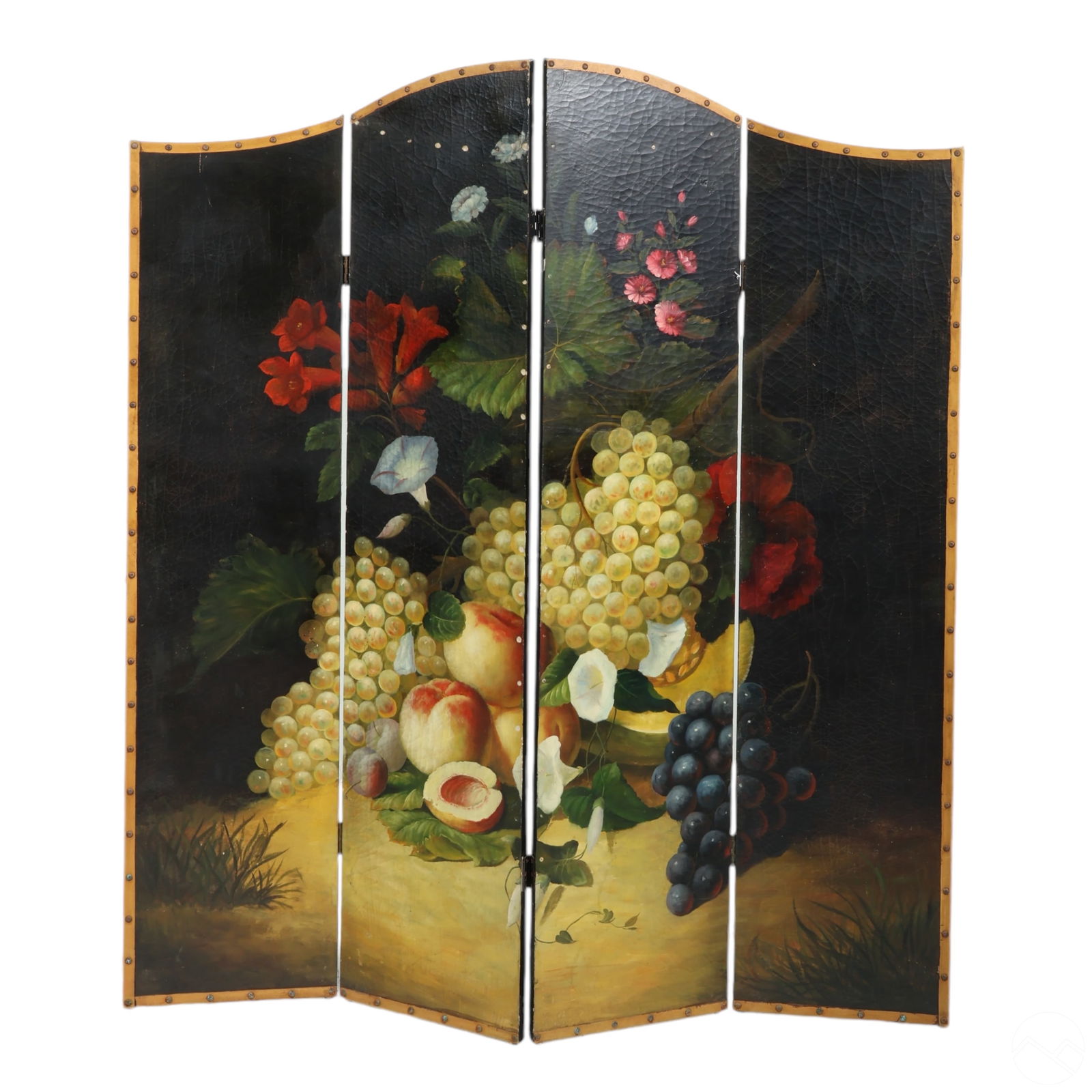 Antique Flora and Fruit Painted Four Panel Screen (1 of 5)