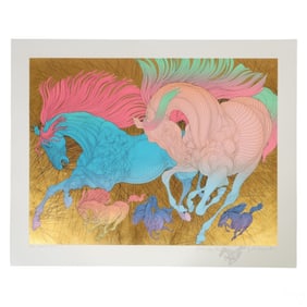 Guillaume Azoulay b.1949 Running Horses Serigraph