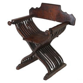Italian 18C. Style Carved Wood Savonarola Chair