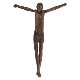 Antique Spanish Primitive Wood Crucified Christ