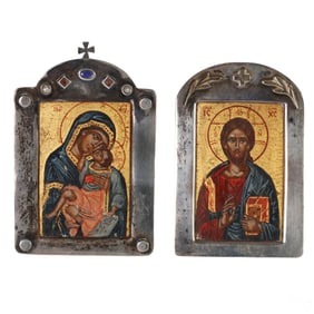Antique Miniature Icon Paintings in Silver Frames