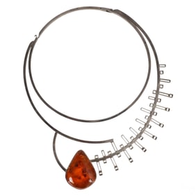 Aaron Rubinstein Silver Modernist Amber Necklace