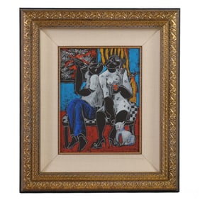 Yuro Yuroz b.1956 Figural Abstract w/ Cat Painting