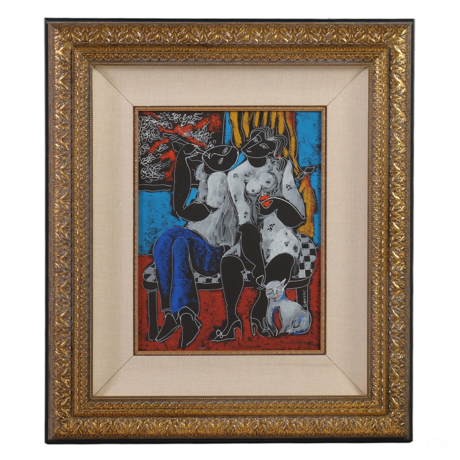 Yuro Yuroz b.1956 Figural Abstract w/ Cat Painting (1 of 5)