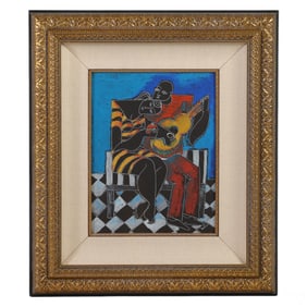 Yuro Yuroz b1956 Due with Guitar & Fruit Painting