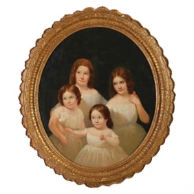 Antique American School Folk Art Portrait Painting