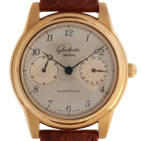 Glashutte 18k Gold 1845 Skeleton Back Wrist Watch