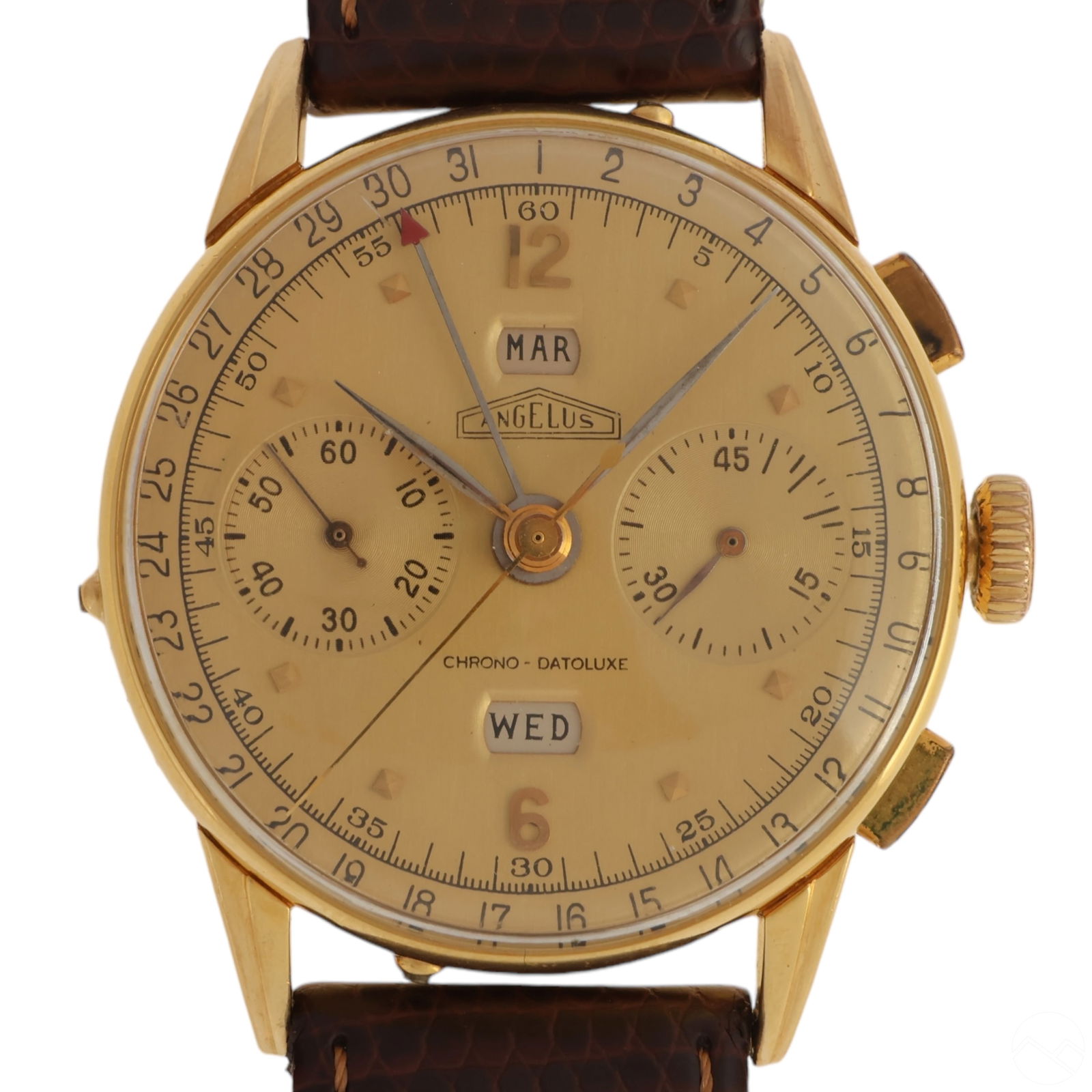 Angelus 18k Gold Chrono Watch w Month Day Function (1 of 7)
