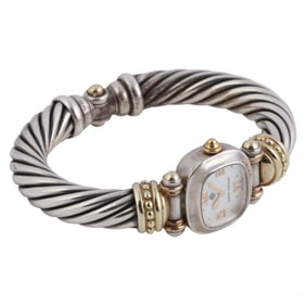 David Yurman Silver 14K MOP Cable Collection Watch
