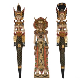 Balinese Tibetan-Style Hindu Wood Carvings 3pc SET