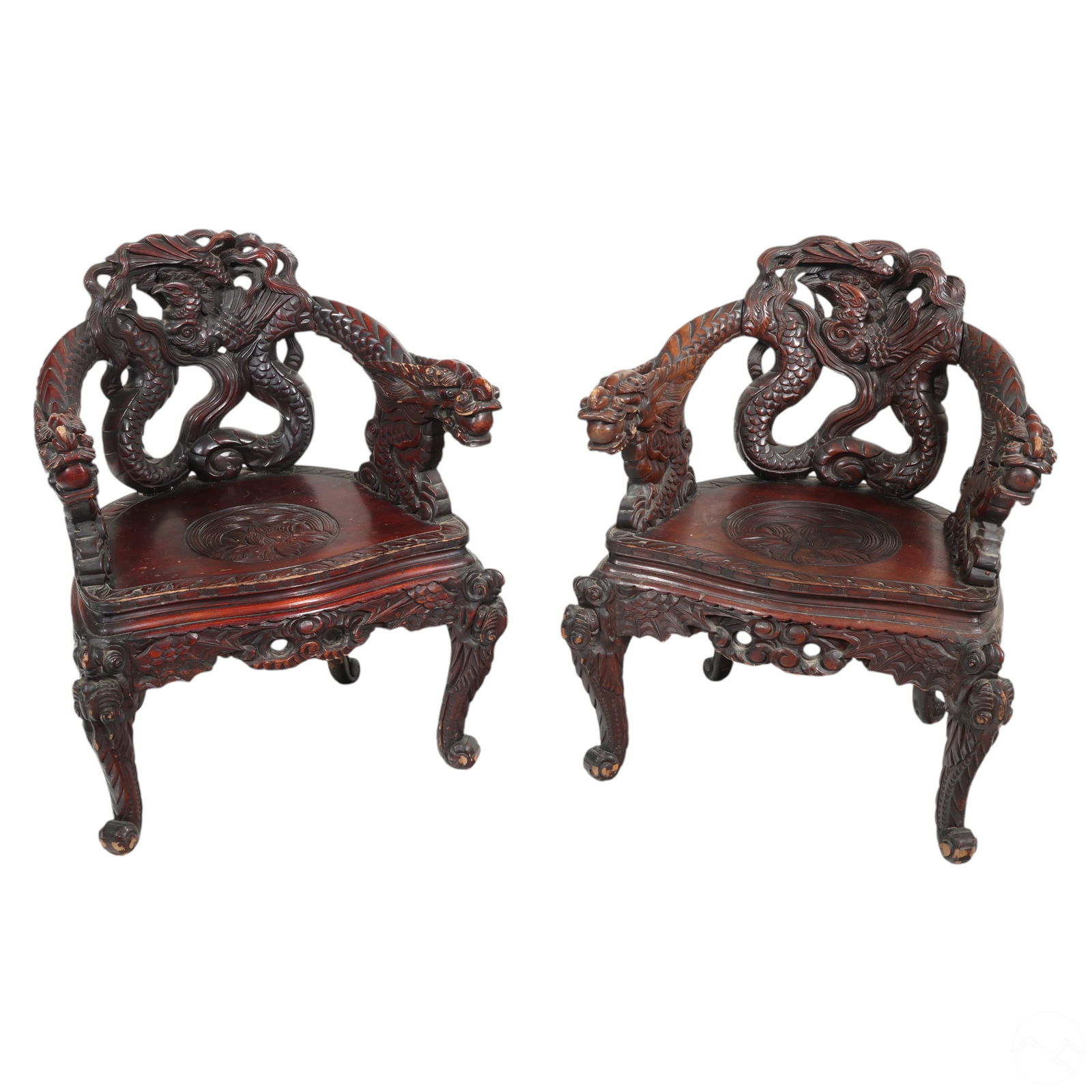 Asian Pair of Tokugawa Carved Wood Dragon Chairs (1 of 7)
