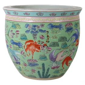Chinese Famille Verte Porcelain Fishbowl Cache Pot